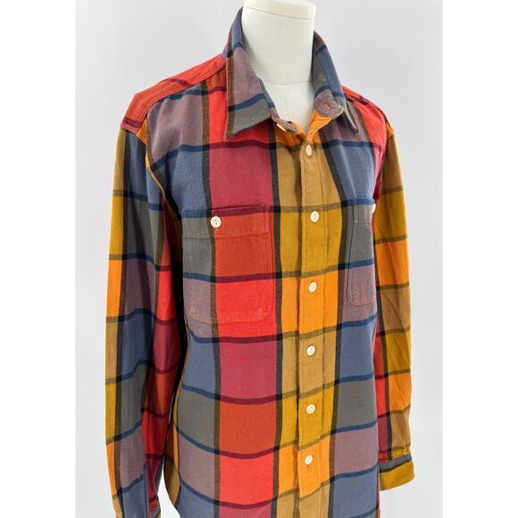 Madewell Womens Flannel Shirt Button Down Top M Orange Red Gray Medium - Picture 1 of 5